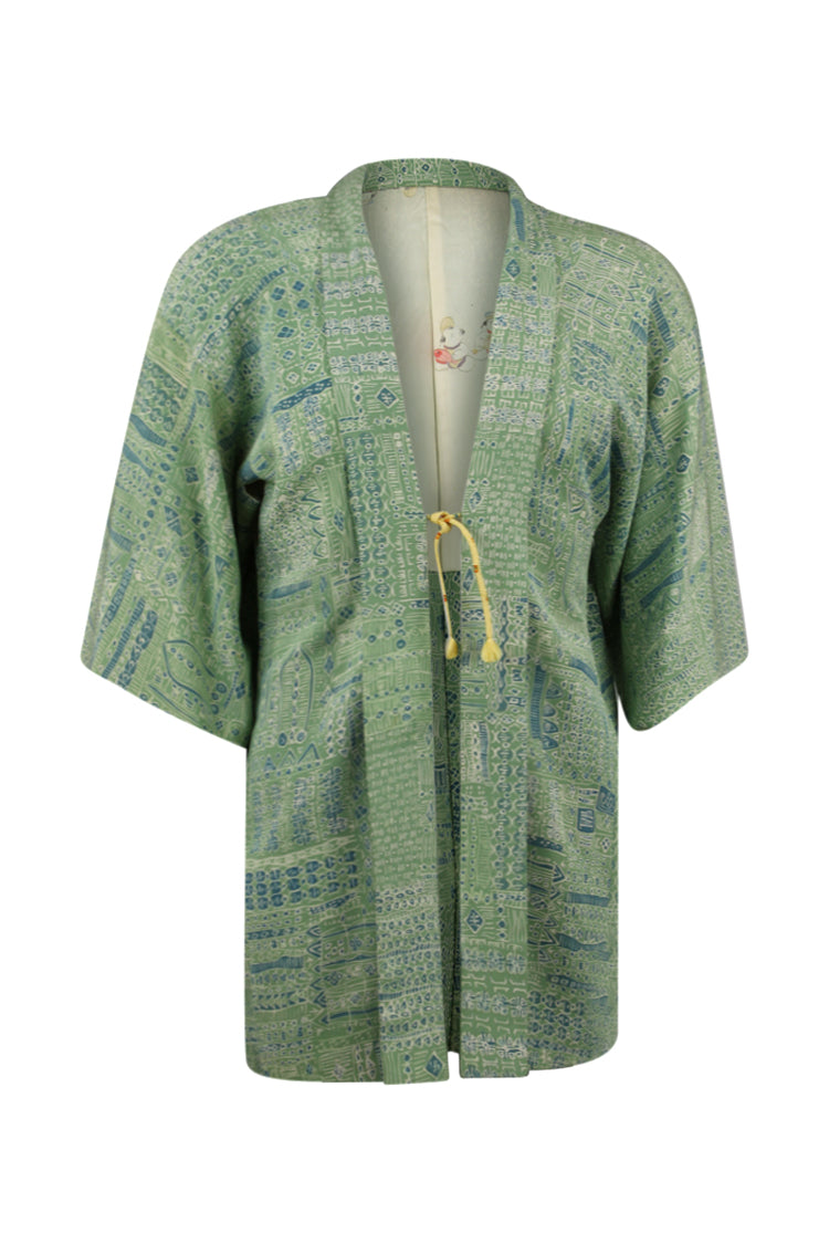 Matin Kim クロップドジャケット オリーブグリーン Lime green silk print kimono jacket – Kiku