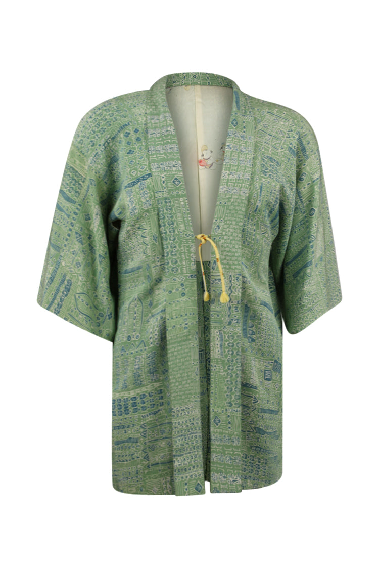 blue green silk kimono jacket with modernized sleeves
