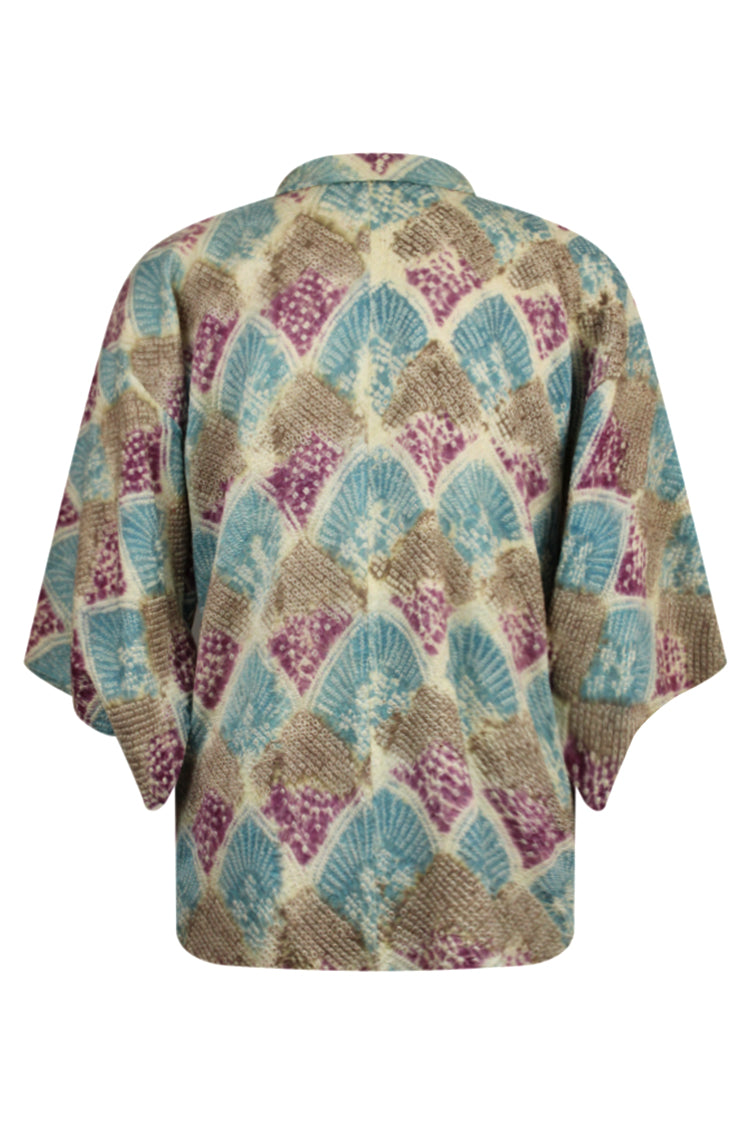 colorful silk, vintage kimono jacket created by a master artisan and updated for modern wear