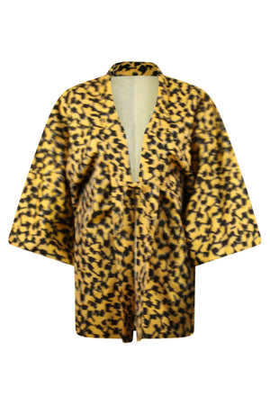 vintage yellow silk kimono jacket on small model