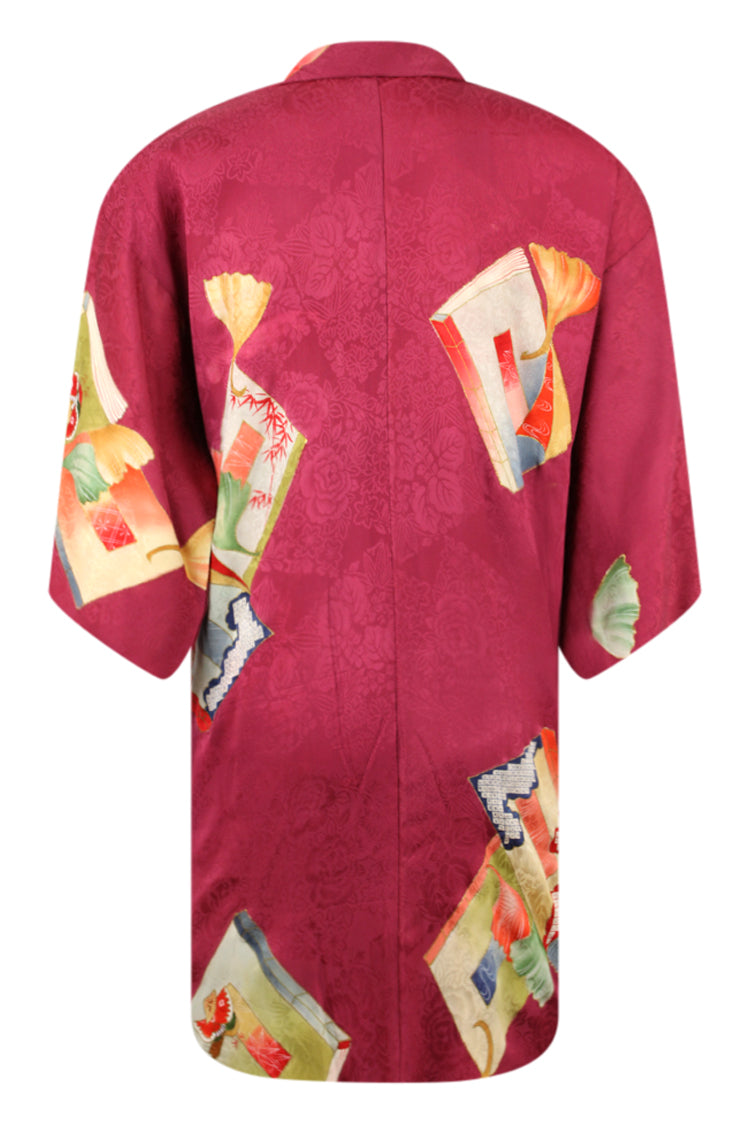 Fuchsia long silk kimono jacket with traditional design – Kiku