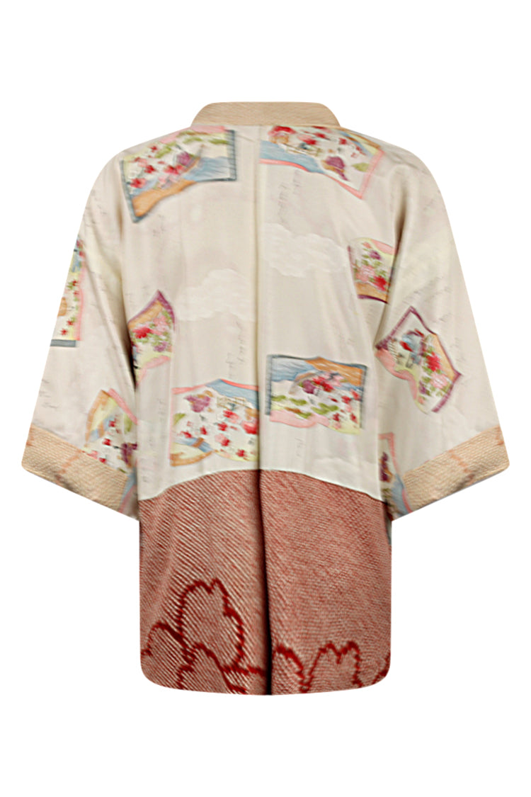 reveersible vintage kimono jacket with hand painted lining worn on outside