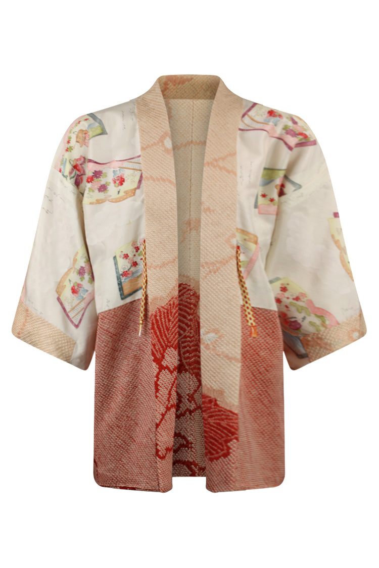 front view of reversible pink kimono jacket with modernized sleeves