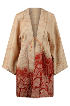 Pink and dark coral kimono jacket on small model