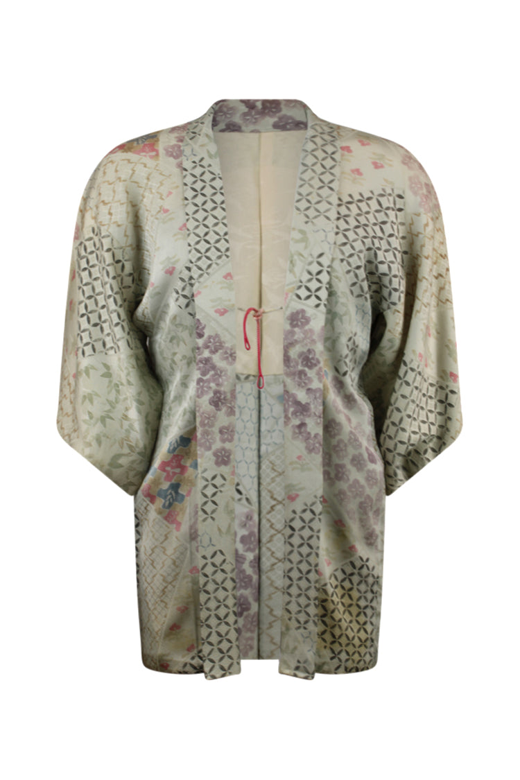 gray vintage kimono jacket with abstract traditional design