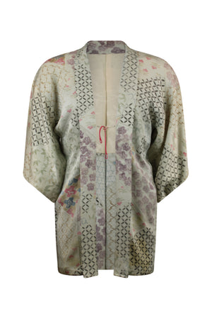 one size fits most vintage gray silk kimono jacket on large model