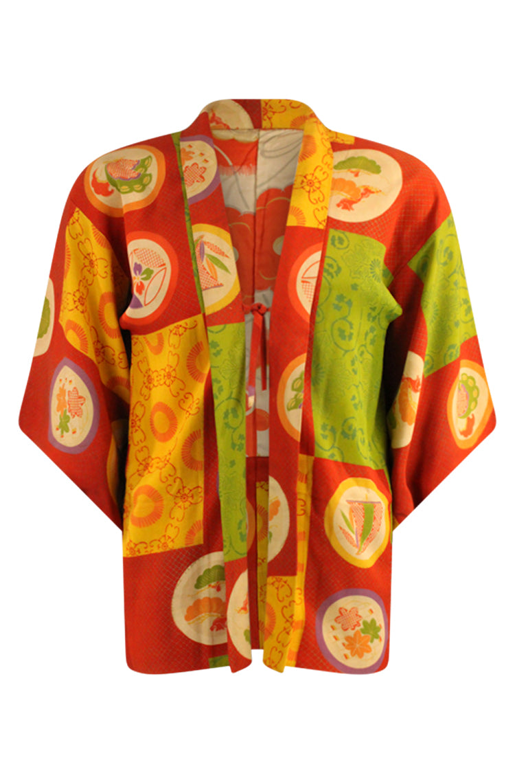 one size fits most orange vintage kimono jacket in orange silk on large model