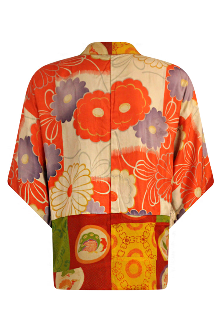 colorful orange yellow and green vintage silk kimono jacket with modernized sleeves