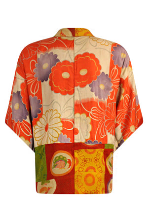 reversible orange vintage silk kimono jacket on large model