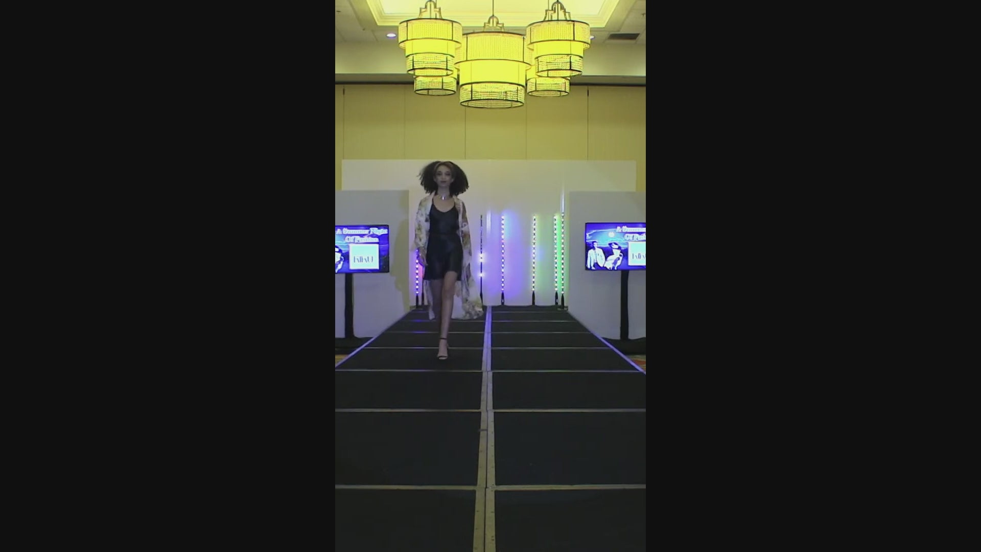 model on runway in beige loose kimono