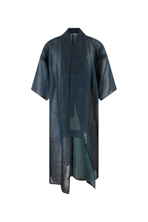 Blue green summer silk vintage kimono duster