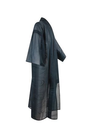 Blue green summer silk vintage kimono duster