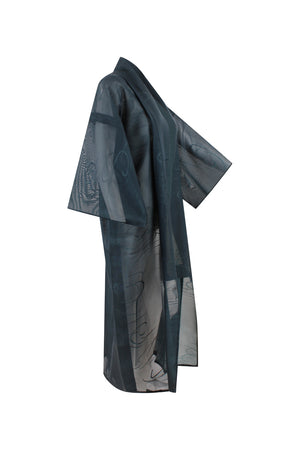 Blue green summer silk vintage kimono duster