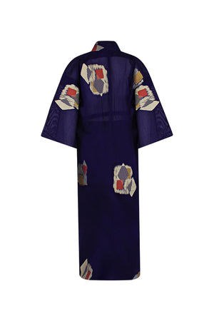 upcycled purple vintage silk kimono with shortened sleeves and hem