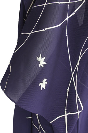 Navy blue summer silk kimono duster wrap with white flowers