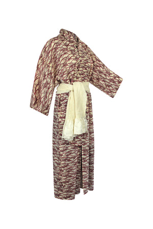 Cream and pink summer silk kimono duster