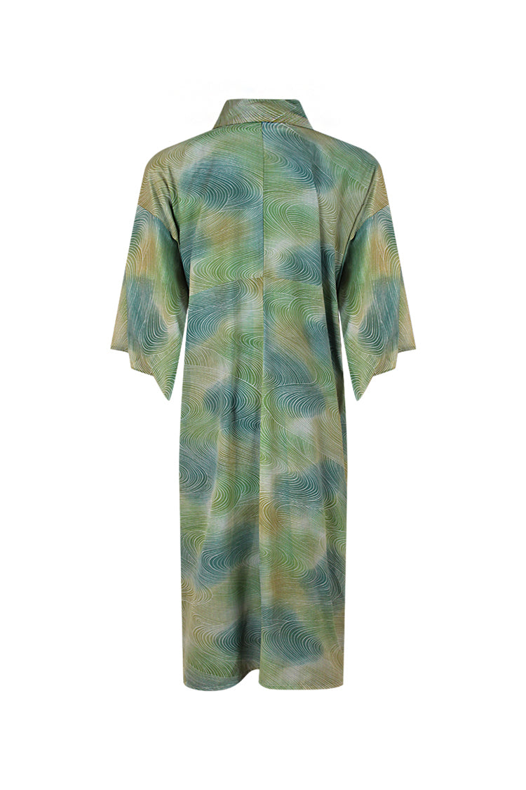 Variegated green summer silk kimono - Kiku 