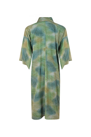 Variegated green summer silk kimono duster