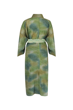 Variegated green summer silk kimono duster