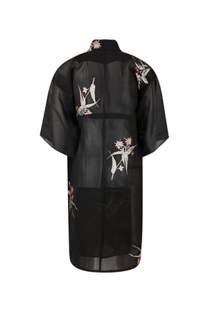 Black and silver summer silk  kimono duster wrap