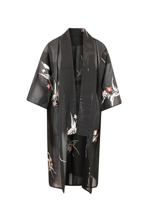 Black and silver summer silk  kimono duster wrap