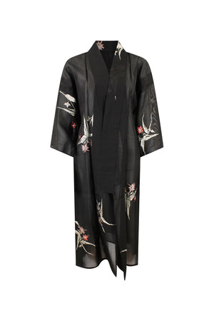 Black and silver summer silk  kimono duster wrap