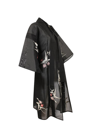 Black and silver summer silk  kimono duster wrap