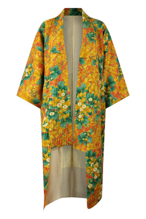 upcycled orange and green vintage kimono with waffled texture