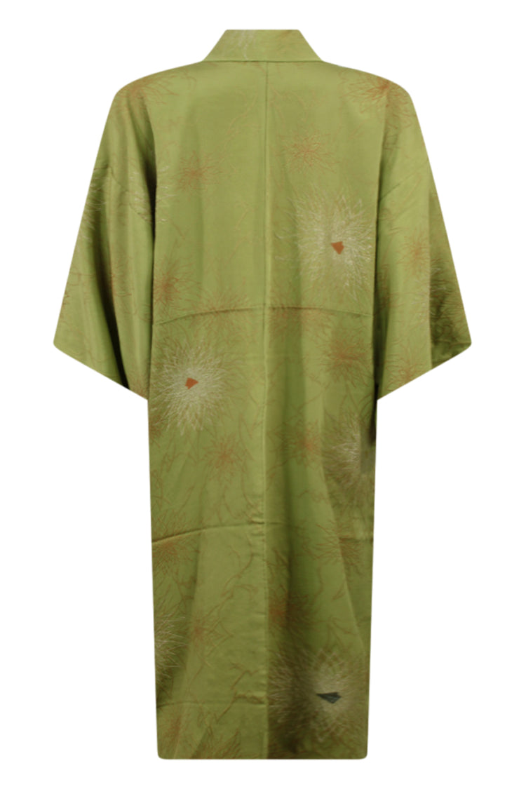 olive green kimono metallic flowers - Kiku 