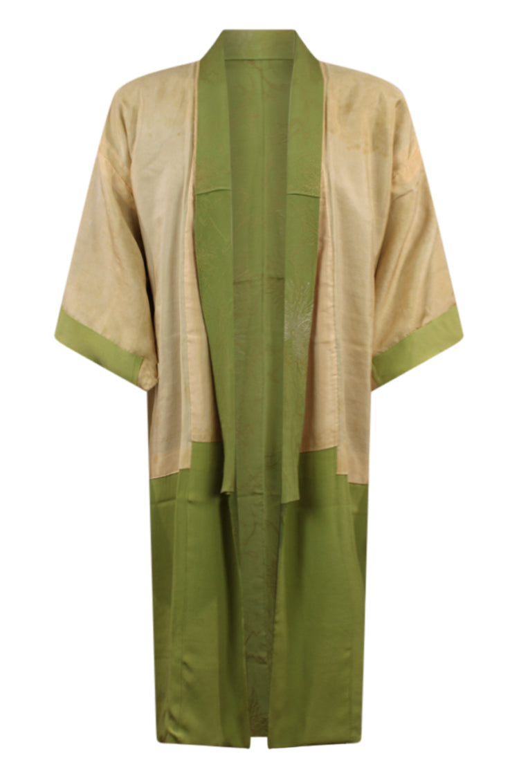 olive green kimono metallic flowers - Kiku 
