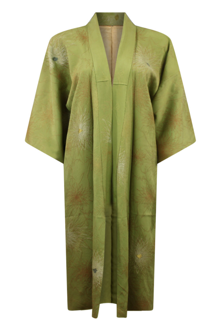 olive green kimono metallic flowers - Kiku 