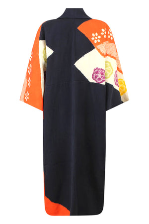 One of a kind silk refashioned kimono with bold colors and design