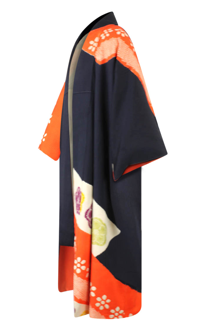 side view of luxury silk kimono robe refashioned for today