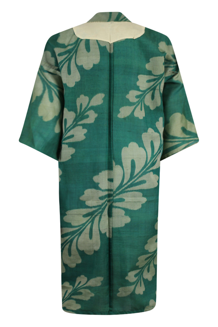 inside of unlined summer silk green kimono