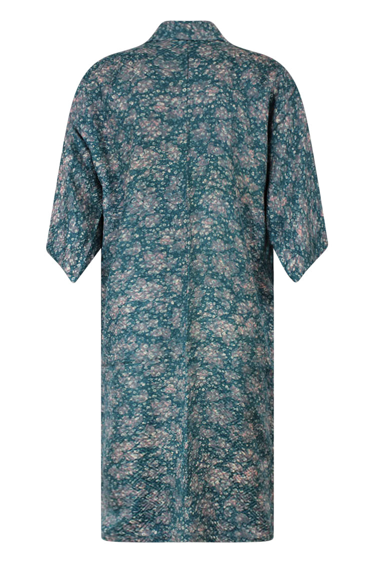 floral blue silk vintage kimono robe refashioned for today's look