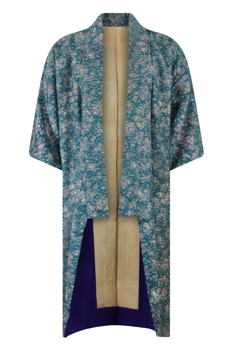 gender neutral blue vintage silk kimono for men and women
