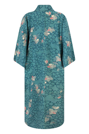 upcycled blue silk kimono refashioned for modern sensibilities 