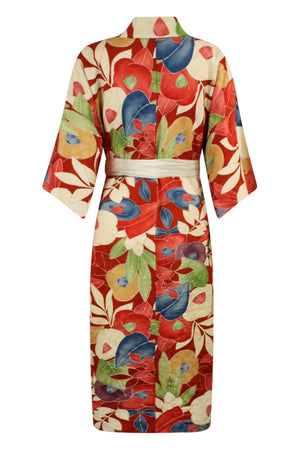 bold floral design on refashioned kimono