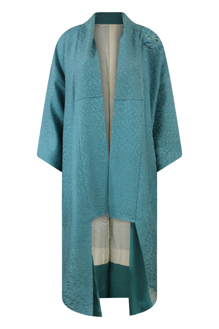 luxurious blue silk vintage kimono robe refashioned for today