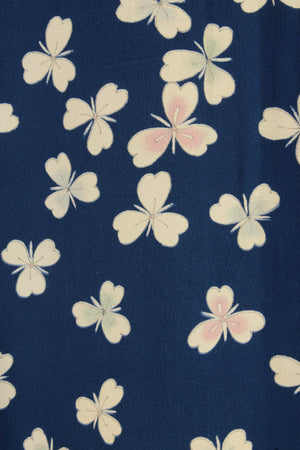 detail of navy silk with white flowers for vintage kimono