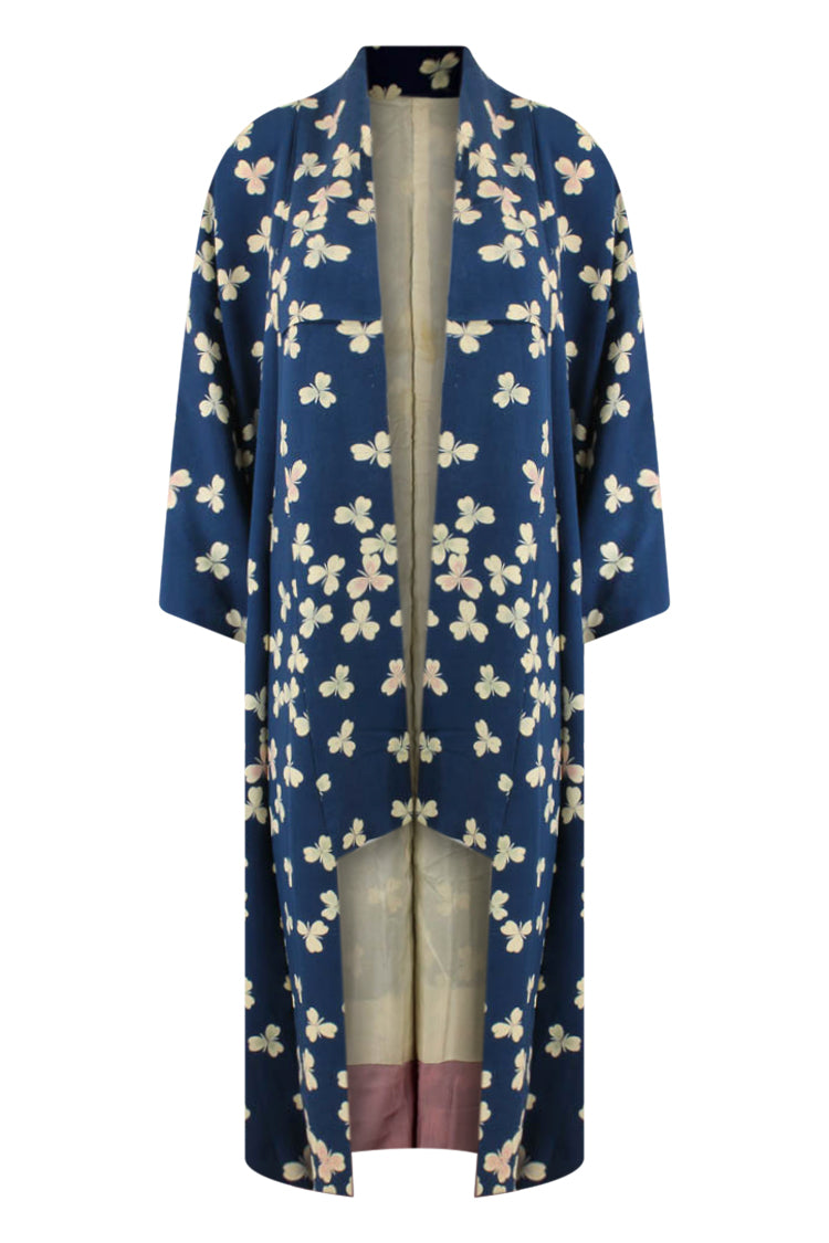 blue duster kimono with white butterflies