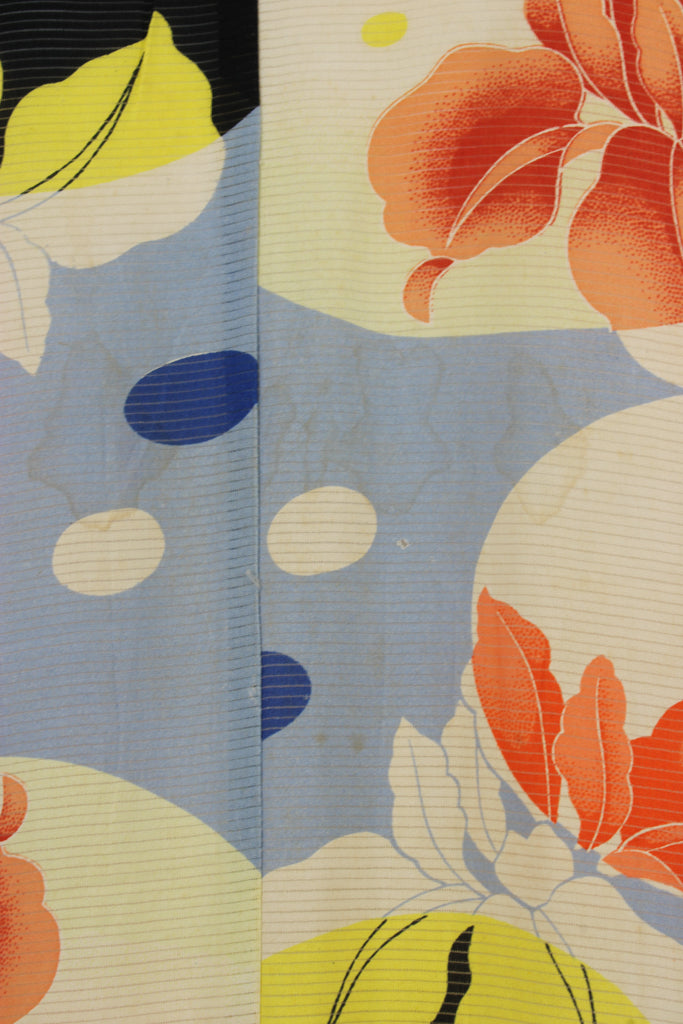 blue and orange summer silk kimono - Kiku 