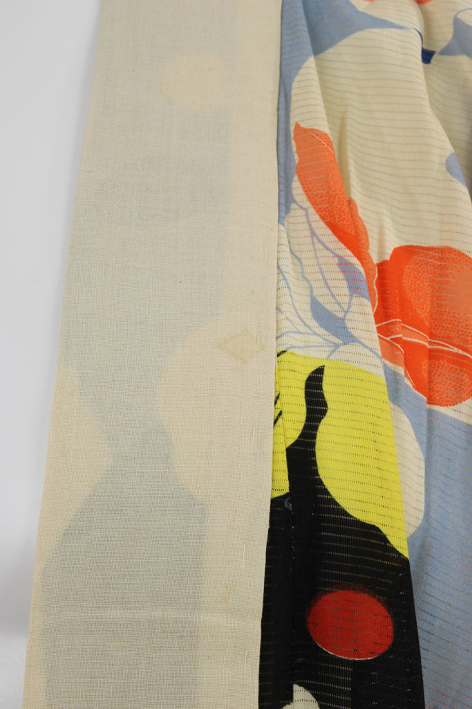 blue and orange summer silk kimono - Kiku 