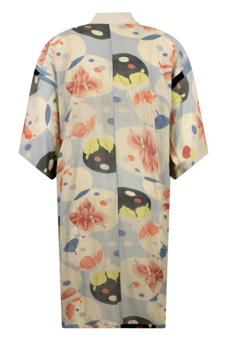 blue and orange summer silk kimono - Kiku 