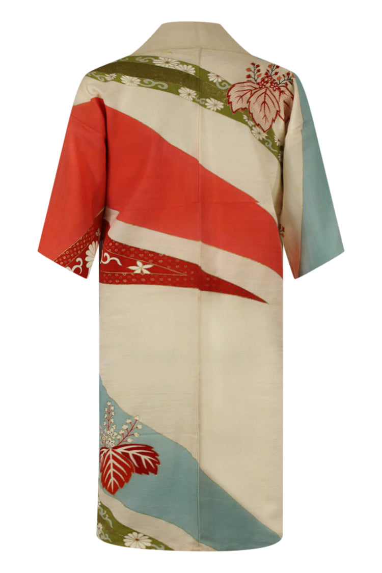 Silk vintage kimono refashioned with universal sizing and gender inclusiveness