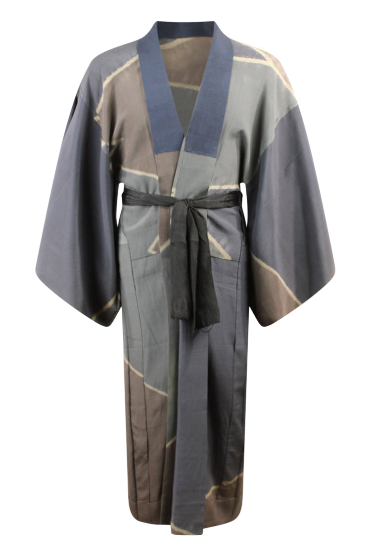 front view of mens unlined vintage silk kimono