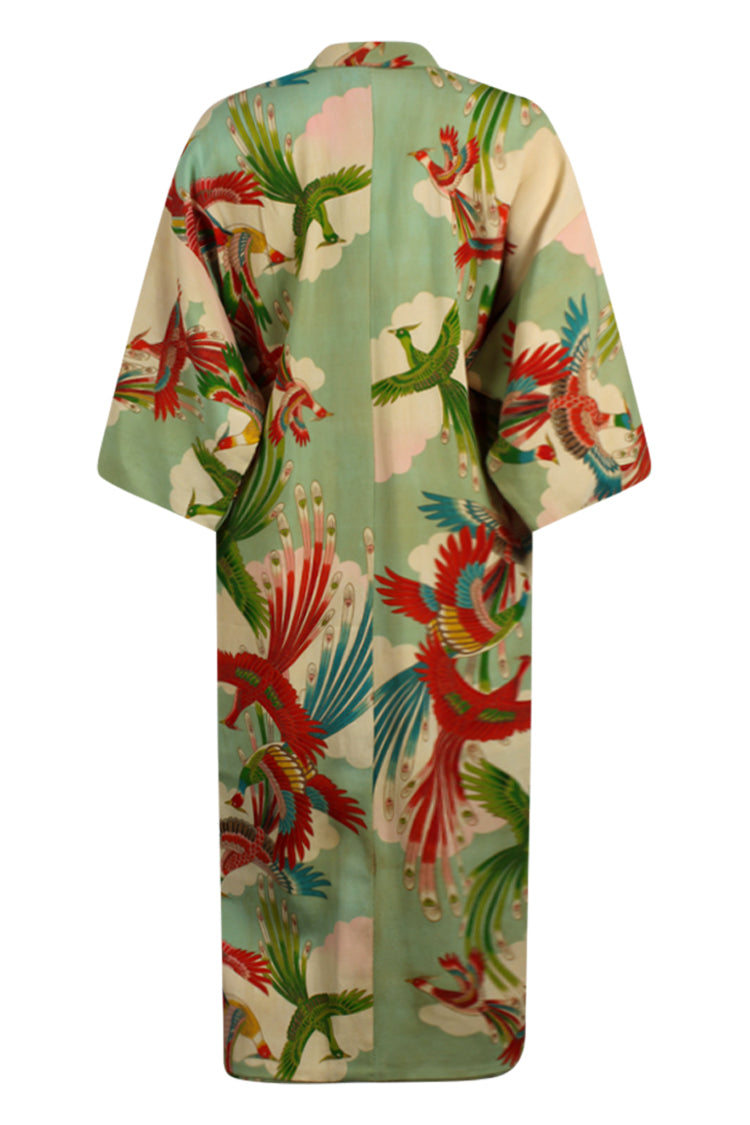vintage green kimono with phoenix birds