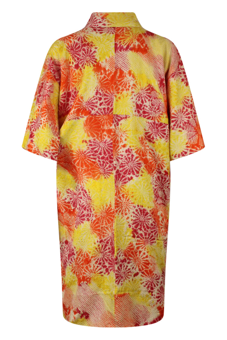 gender inclusive orange and yellow silk kimono on large model