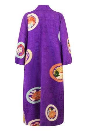 luxurious purple silk kimono robe for women refashioned with small sleeves