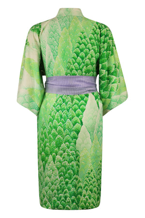 spring green vintage kimono with fir tree design